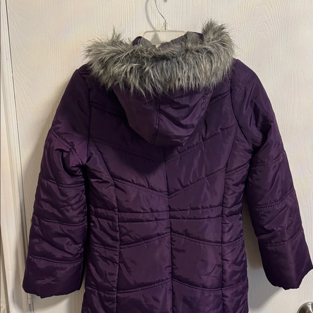 Calvin Klein Girls‎ Large 12/14 Ariel Puffer Coat Purple Full Zip Faux Fur Hood
